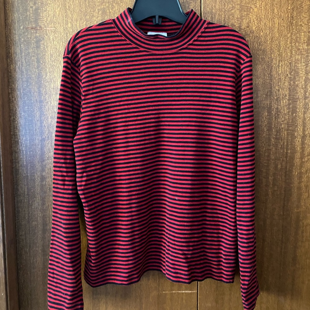 Vintage Tabi Red and Black Striped Mock Neck